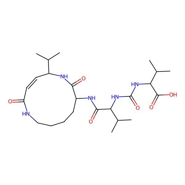 2D Structure of 2-[[1-[[(3Z)-2,7-dioxo-5-propan-2-yl-1,6-diazacyclododec-3-en-8-yl]amino]-3-methyl-1-oxobutan-2-yl]carbamoylamino]-3-methylbutanoic acid