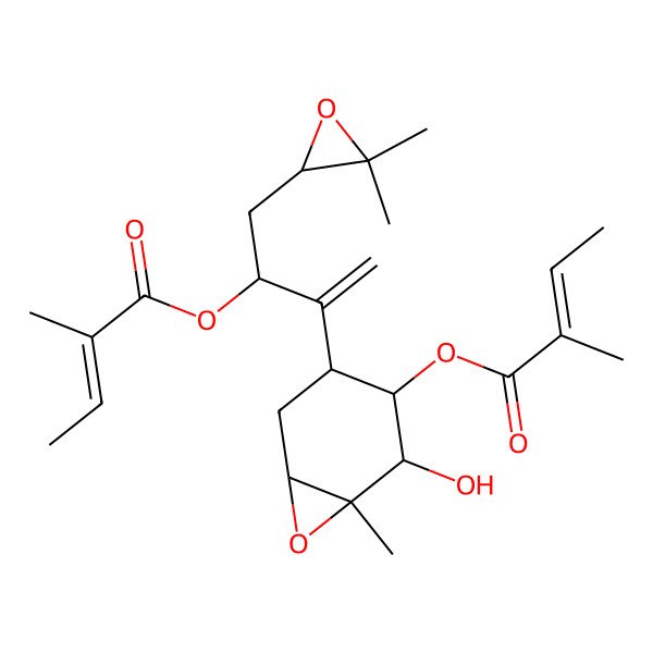2D Structure of [4-[4-(3,3-Dimethyloxiran-2-yl)-3-(2-methylbut-2-enoyloxy)but-1-en-2-yl]-2-hydroxy-1-methyl-7-oxabicyclo[4.1.0]heptan-3-yl] 2-methylbut-2-enoate