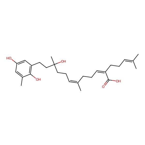 2D Structure of (2E,6E,10R)-12-(2,5-dihydroxy-3-methylphenyl)-10-hydroxy-6,10-dimethyl-2-(4-methylpent-3-enyl)dodeca-2,6-dienoic acid
