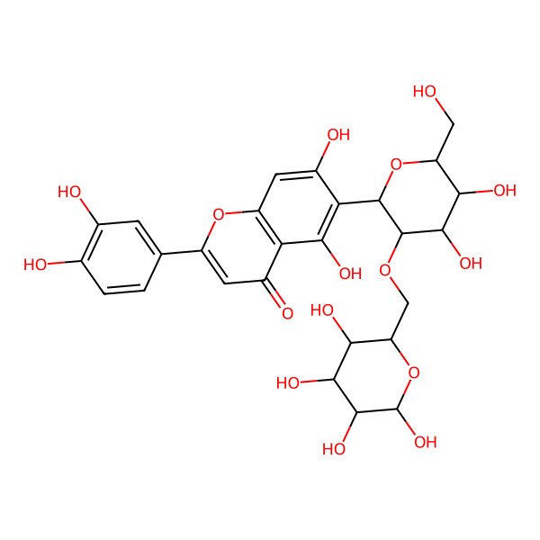 2D Structure of 6-[4,5-Dihydroxy-6-(hydroxymethyl)-3-[(3,4,5,6-tetrahydroxyoxan-2-yl)methoxy]oxan-2-yl]-2-(3,4-dihydroxyphenyl)-5,7-dihydroxychromen-4-one