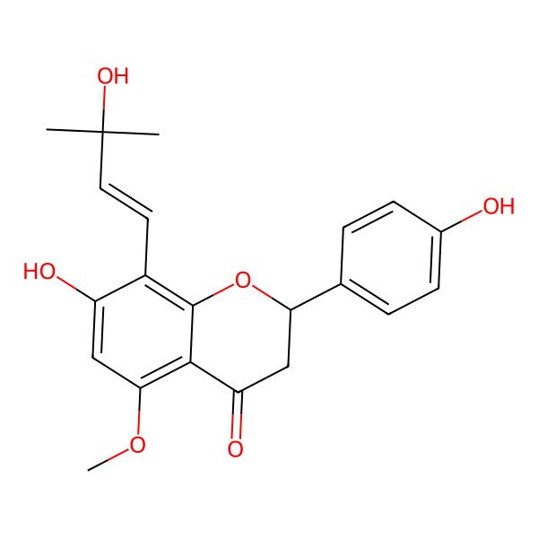 2D Structure of (2R)-7-hydroxy-8-[(Z)-3-hydroxy-3-methylbut-1-enyl]-2-(4-hydroxyphenyl)-5-methoxy-2,3-dihydrochromen-4-one