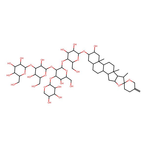 2D Structure of (2S,3R,4S,5S,6R)-2-[(2S,3R,4S,5R,6R)-2-[(2S,3R,4S,5R,6R)-2-[(2R,3R,4R,5R,6R)-4,5-dihydroxy-2-(hydroxymethyl)-6-[(1R,2S,4S,6R,7S,8R,9S,12S,13S,15R,16R,18S)-15-hydroxy-7,9,13-trimethyl-5'-methylidenespiro[5-oxapentacyclo[10.8.0.02,9.04,8.013,18]icosane-6,2'-oxane]-16-yl]oxyoxan-3-yl]oxy-5-hydroxy-6-(hydroxymethyl)-4-[(2S,3R,4S,5R)-3,4,5-trihydroxyoxan-2-yl]oxyoxan-3-yl]oxy-3,5-dihydroxy-6-(hydroxymethyl)oxan-4-yl]oxy-6-(hydroxymethyl)oxane-3,4,5-triol