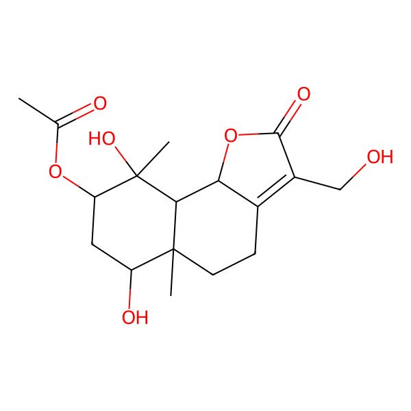 2D Structure of [6,9-dihydroxy-3-(hydroxymethyl)-5a,9-dimethyl-2-oxo-5,6,7,8,9a,9b-hexahydro-4H-benzo[g][1]benzofuran-8-yl] acetate