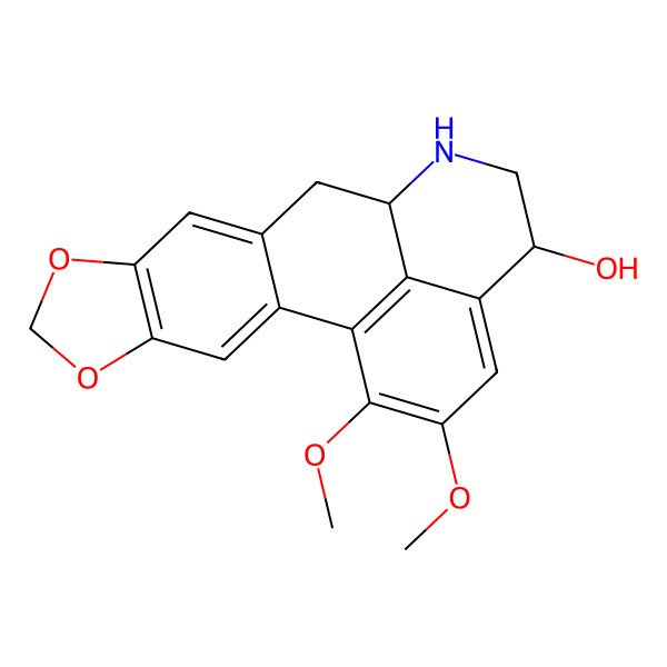 2D Structure of (12R,15S)-18,19-dimethoxy-5,7-dioxa-13-azapentacyclo[10.7.1.02,10.04,8.016,20]icosa-1(20),2,4(8),9,16,18-hexaen-15-ol