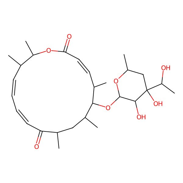 2D Structure of 6-[3,4-Dihydroxy-4-(1-hydroxyethyl)-6-methyloxan-2-yl]oxy-5,7,9,15,16-pentamethyl-1-oxacyclohexadeca-3,11,13-triene-2,10-dione