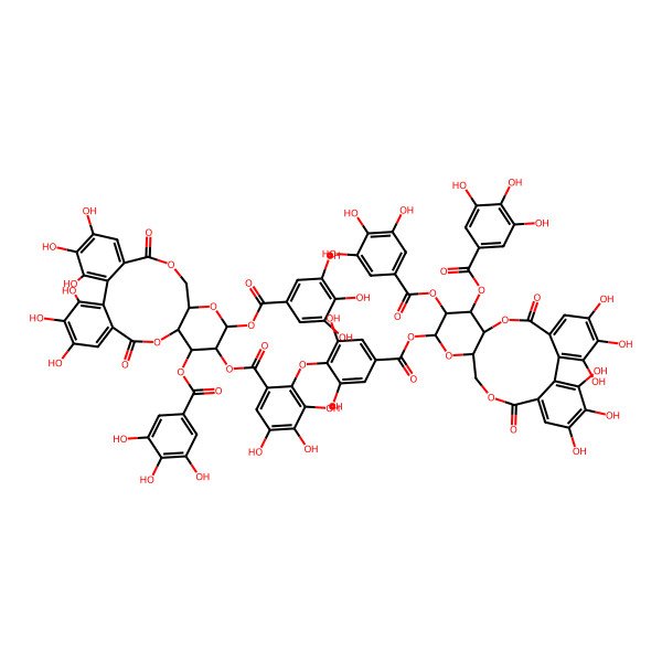 2D Structure of [(10R,11S,12R,13S,15R)-3,4,5,21,22,23-hexahydroxy-8,18-dioxo-11,13-bis[(3,4,5-trihydroxybenzoyl)oxy]-9,14,17-trioxatetracyclo[17.4.0.02,7.010,15]tricosa-1(23),2,4,6,19,21-hexaen-12-yl] 2-[4-[[(10R,11S,12R,13S,15R)-3,4,5,21,22,23-hexahydroxy-8,18-dioxo-11,12-bis[(3,4,5-trihydroxybenzoyl)oxy]-9,14,17-trioxatetracyclo[17.4.0.02,7.010,15]tricosa-1(23),2,4,6,19,21-hexaen-13-yl]oxycarbonyl]-2,6-dihydroxyphenoxy]-3,4,5-trihydroxybenzoate
