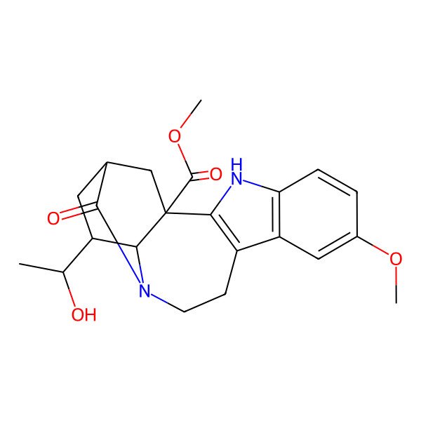 2D Structure of Methyl 17-(1-hydroxyethyl)-7-methoxy-14-oxo-3,13-diazapentacyclo[13.3.1.02,10.04,9.013,18]nonadeca-2(10),4(9),5,7-tetraene-1-carboxylate