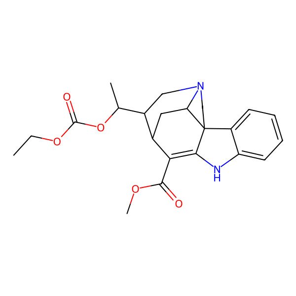 2D Structure of Methyl 12-(1-ethoxycarbonyloxyethyl)-8,14-diazapentacyclo[9.5.2.01,9.02,7.014,17]octadeca-2,4,6,9-tetraene-10-carboxylate