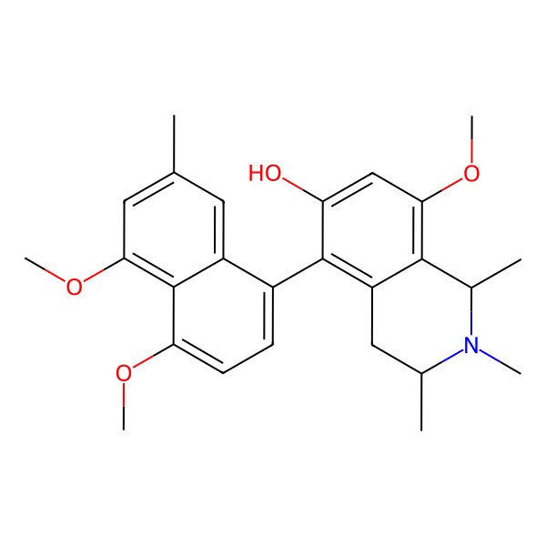 2D Structure of (1S,3R)-5-(4,5-dimethoxy-7-methylnaphthalen-1-yl)-8-methoxy-1,2,3-trimethyl-3,4-dihydro-1H-isoquinolin-6-ol