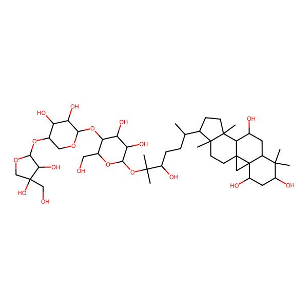 2D Structure of (1S,3S,4S,6S,8S,10S,11R,12S,15R,16R)-15-[(2R,5S)-6-[(2S,3R,4R,5S,6R)-5-[(2S,3R,4R,5R)-5-[(2S,3R,4R)-3,4-dihydroxy-4-(hydroxymethyl)oxolan-2-yl]oxy-3,4-dihydroxyoxan-2-yl]oxy-3,4-dihydroxy-6-(hydroxymethyl)oxan-2-yl]oxy-5-hydroxy-6-methylheptan-2-yl]-7,7,12,16-tetramethylpentacyclo[9.7.0.01,3.03,8.012,16]octadecane-4,6,10-triol
