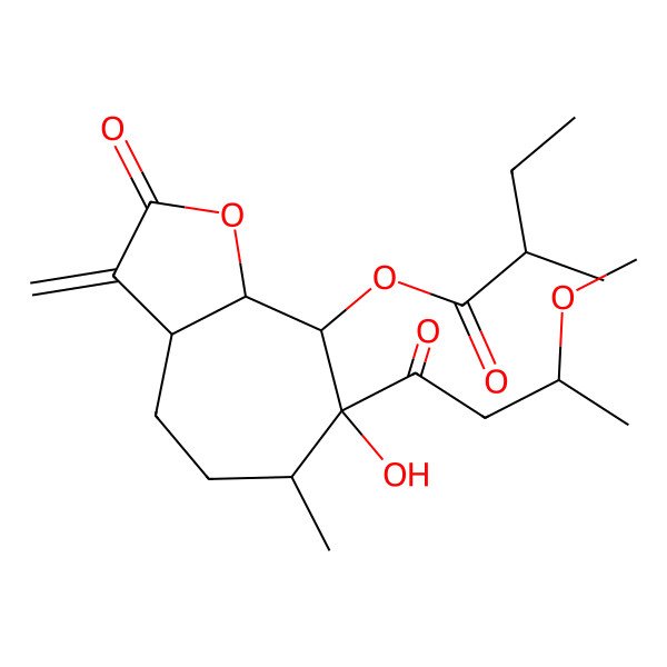 2D Structure of [(3aR,6S,7S,8S,8aR)-7-hydroxy-7-(3-methoxybutanoyl)-6-methyl-3-methylidene-2-oxo-3a,4,5,6,8,8a-hexahydrocyclohepta[b]furan-8-yl] 2-methylbutanoate