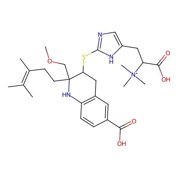 2D Structure of [1-carboxy-2-[2-[[6-carboxy-2-(3,4-dimethylpent-3-enyl)-2-(methoxymethyl)-3,4-dihydro-1H-quinolin-3-yl]sulfanyl]-1H-imidazol-5-yl]ethyl]-trimethylazanium