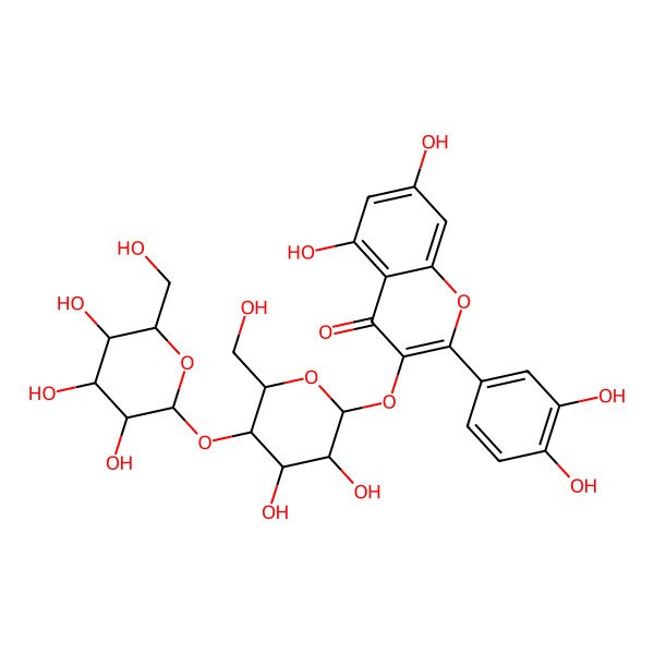 2D Structure of 3-[(2S,3S,4S,5R,6S)-3,4-dihydroxy-6-(hydroxymethyl)-5-[(2S,3R,4S,5R,6R)-3,4,5-trihydroxy-6-(hydroxymethyl)oxan-2-yl]oxyoxan-2-yl]oxy-2-(3,4-dihydroxyphenyl)-5,7-dihydroxychromen-4-one