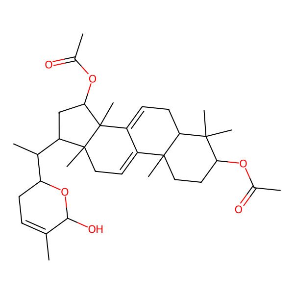 2D Structure of [15-acetyloxy-17-[1-(6-hydroxy-5-methyl-3,6-dihydro-2H-pyran-2-yl)ethyl]-4,4,10,13,14-pentamethyl-2,3,5,6,12,15,16,17-octahydro-1H-cyclopenta[a]phenanthren-3-yl] acetate