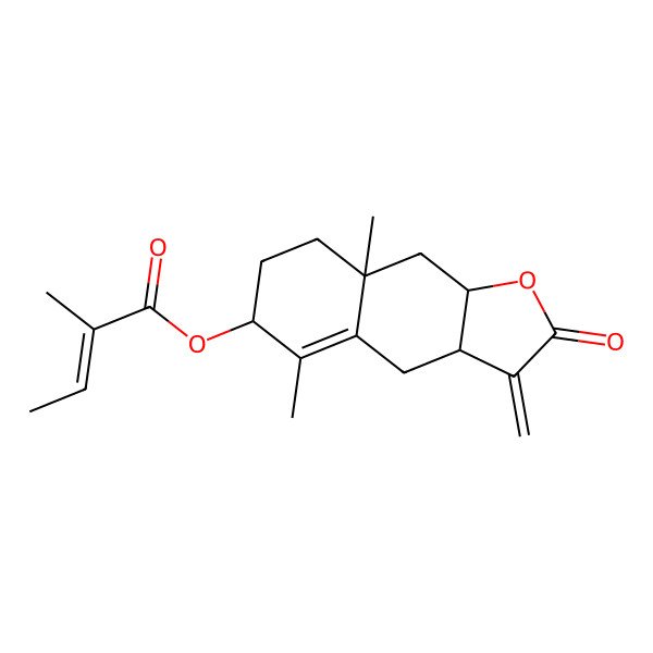 2D Structure of (5,8a-dimethyl-3-methylidene-2-oxo-4,6,7,8,9,9a-hexahydro-3aH-benzo[f][1]benzofuran-6-yl) 2-methylbut-2-enoate