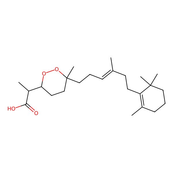 2D Structure of (2R)-2-[(3R,6R)-6-methyl-6-[4-methyl-6-(2,6,6-trimethylcyclohexen-1-yl)hex-3-enyl]dioxan-3-yl]propanoic acid