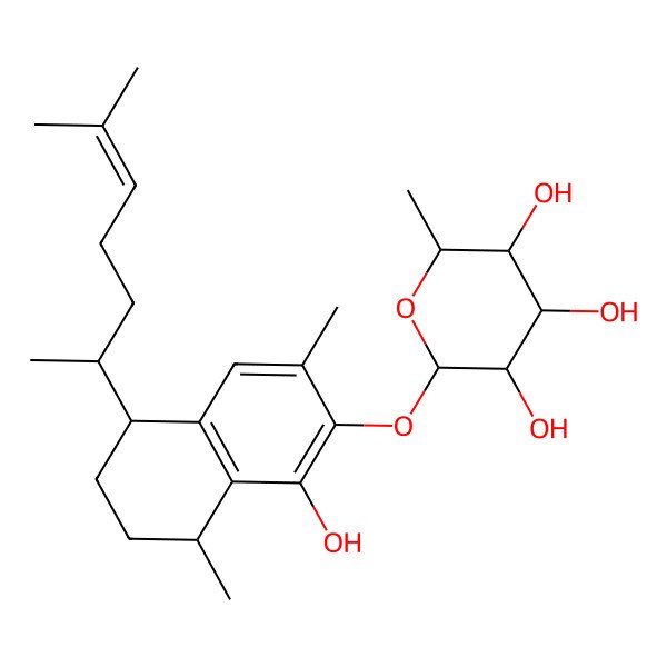 2D Structure of (2S,3S,4R,5S,6S)-2-[[(5R,8S)-1-hydroxy-3,8-dimethyl-5-[(2S)-6-methylhept-5-en-2-yl]-5,6,7,8-tetrahydronaphthalen-2-yl]oxy]-6-methyloxane-3,4,5-triol