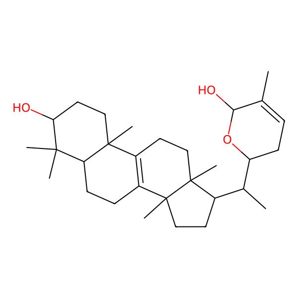 2D Structure of (2S,6S)-2-[(1S)-1-[(3S,5R,10S,13R,14R,17R)-3-hydroxy-4,4,10,13,14-pentamethyl-2,3,5,6,7,11,12,15,16,17-decahydro-1H-cyclopenta[a]phenanthren-17-yl]ethyl]-5-methyl-3,6-dihydro-2H-pyran-6-ol