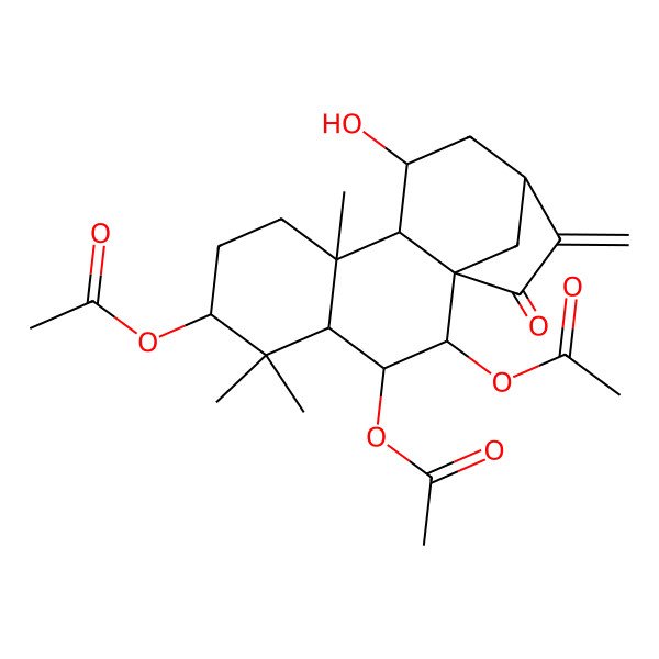 2D Structure of (2,3-Diacetyloxy-11-hydroxy-5,5,9-trimethyl-14-methylidene-15-oxo-6-tetracyclo[11.2.1.01,10.04,9]hexadecanyl) acetate