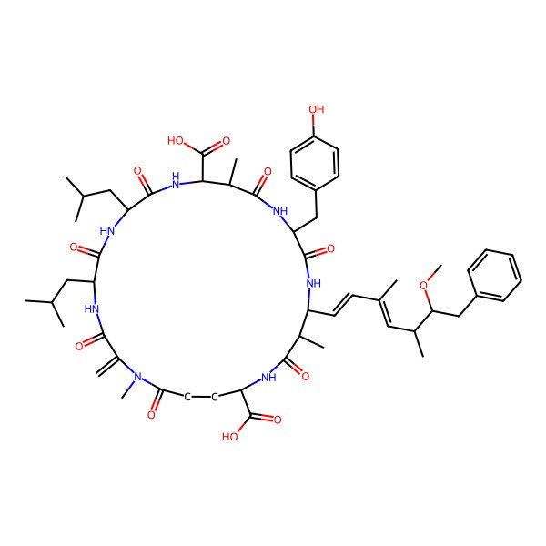 2D Structure of 15-[(4-Hydroxyphenyl)methyl]-18-(6-methoxy-3,5-dimethyl-7-phenylhepta-1,3-dienyl)-1,12,19-trimethyl-2-methylidene-5,8-bis(2-methylpropyl)-3,6,9,13,16,20,25-heptaoxo-1,4,7,10,14,17,21-heptazacyclopentacosane-11,22-dicarboxylic acid