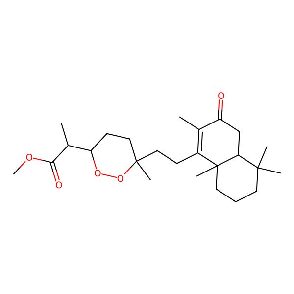 2D Structure of methyl 2-[6-[2-(2,5,5,8a-tetramethyl-3-oxo-4a,6,7,8-tetrahydro-4H-naphthalen-1-yl)ethyl]-6-methyldioxan-3-yl]propanoate