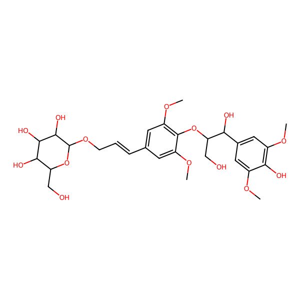 2D Structure of 2-[3-[4-[1,3-Dihydroxy-1-(4-hydroxy-3,5-dimethoxyphenyl)propan-2-yl]oxy-3,5-dimethoxyphenyl]prop-2-enoxy]-6-(hydroxymethyl)oxane-3,4,5-triol