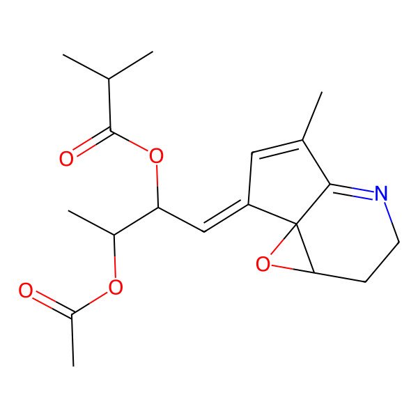2D Structure of [(1Z,2R,3S)-3-acetyloxy-1-[(1R,3S)-8-methyl-2-oxa-6-azatricyclo[5.3.0.01,3]deca-6,8-dien-10-ylidene]butan-2-yl] 2-methylpropanoate