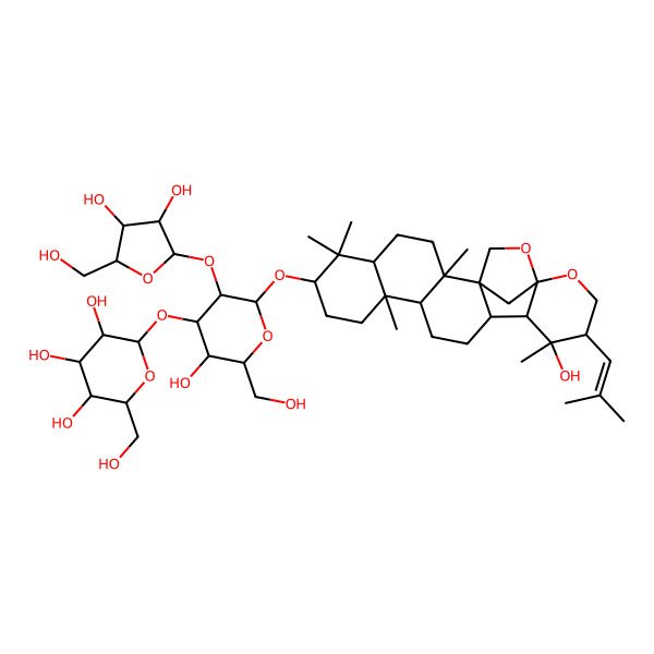 2D Structure of 2-[5-[3,4-Dihydroxy-5-(hydroxymethyl)oxolan-2-yl]oxy-3-hydroxy-2-(hydroxymethyl)-6-[[16-hydroxy-2,6,6,10,16-pentamethyl-17-(2-methylprop-1-enyl)-19,21-dioxahexacyclo[18.2.1.01,14.02,11.05,10.015,20]tricosan-7-yl]oxy]oxan-4-yl]oxy-6-(hydroxymethyl)oxane-3,4,5-triol