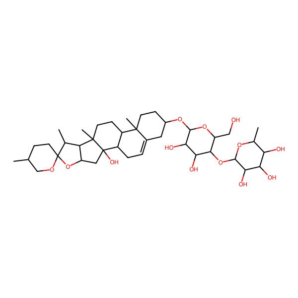 2D Structure of 2-[4,5-Dihydroxy-2-(hydroxymethyl)-6-(2-hydroxy-5',7,9,13-tetramethylspiro[5-oxapentacyclo[10.8.0.02,9.04,8.013,18]icos-18-ene-6,2'-oxane]-16-yl)oxyoxan-3-yl]oxy-6-methyloxane-3,4,5-triol