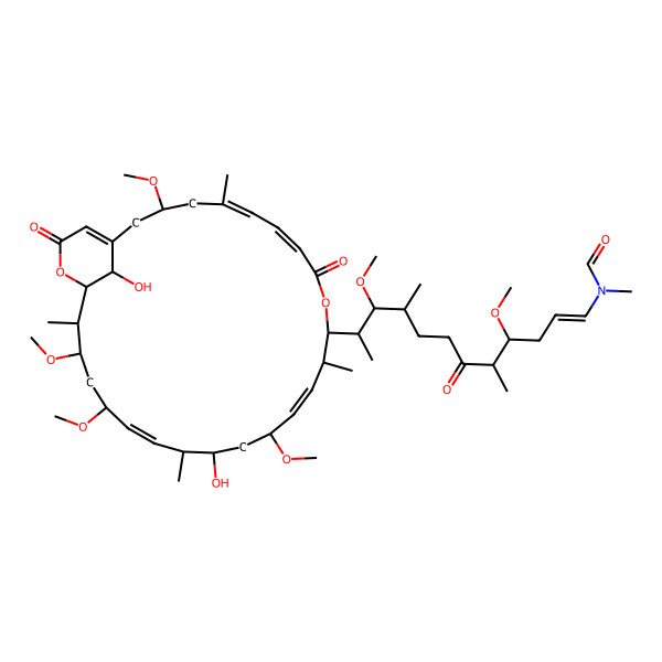 2D Structure of N-[11-(17,29-dihydroxy-3,15,21,23-tetramethoxy-5,12,18,24-tetramethyl-9,27-dioxo-10,26-dioxabicyclo[23.3.1]nonacosa-1(28),5,7,13,19-pentaen-11-yl)-4,10-dimethoxy-5,9-dimethyl-6-oxododec-1-enyl]-N-methylformamide