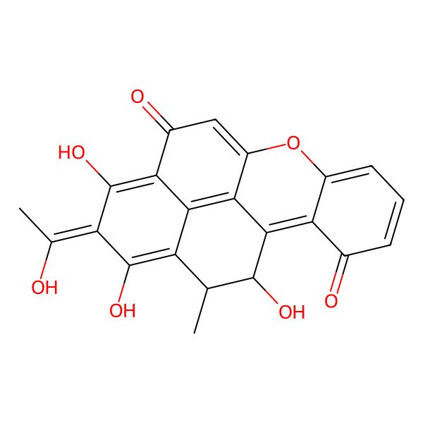 2D Structure of 13,15,18-Trihydroxy-14-(1-hydroxyethylidene)-17-methyl-8-oxapentacyclo[10.6.2.02,7.09,19.016,20]icosa-1,4,6,9,12,15,19-heptaene-3,11-dione