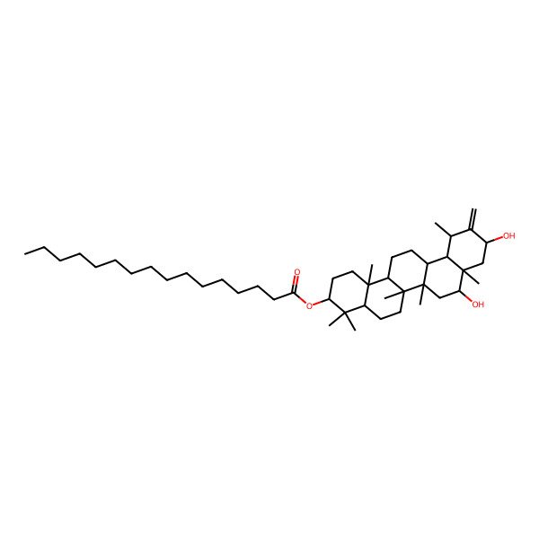 2D Structure of (8,10-Dihydroxy-4,4,6a,6b,8a,12,14b-heptamethyl-11-methylidene-1,2,3,4a,5,6,6a,7,8,9,10,12,12a,13,14,14a-hexadecahydropicen-3-yl) hexadecanoate