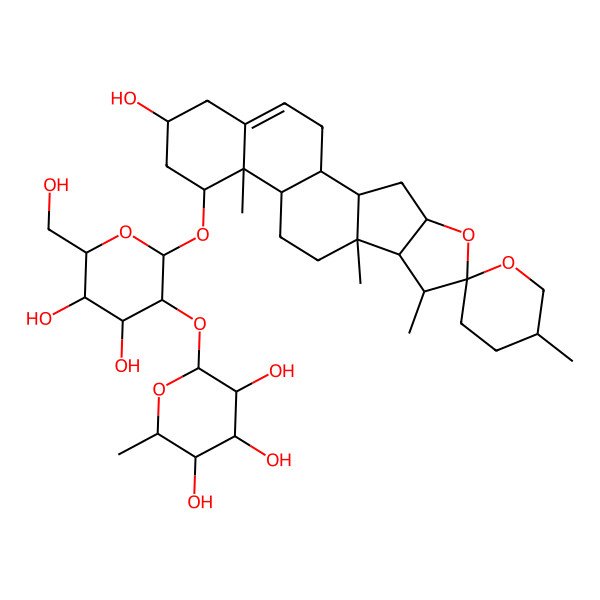 2D Structure of (2S,3R,4R,5R,6S)-2-[(2R,3R,4S,5R,6R)-4,5-dihydroxy-6-(hydroxymethyl)-2-[(1S,2S,4S,5'S,6R,7S,8R,9S,12S,13R,14R,16R)-16-hydroxy-5',7,9,13-tetramethylspiro[5-oxapentacyclo[10.8.0.02,9.04,8.013,18]icos-18-ene-6,2'-oxane]-14-yl]oxyoxan-3-yl]oxy-6-methyloxane-3,4,5-triol