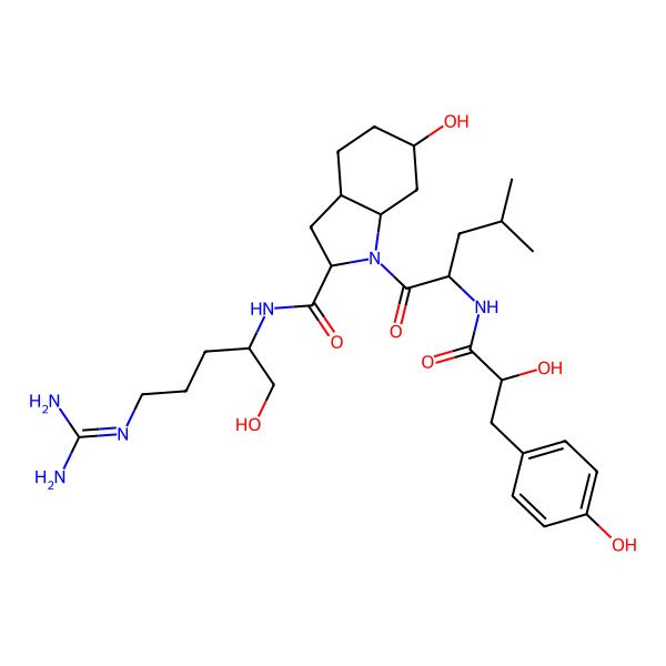 2D Structure of N-[5-(diaminomethylideneamino)-1-hydroxypentan-2-yl]-6-hydroxy-1-[(2S)-2-[[2-hydroxy-3-(4-hydroxyphenyl)propanoyl]amino]-4-methylpentanoyl]-2,3,3a,4,5,6,7,7a-octahydroindole-2-carboxamide