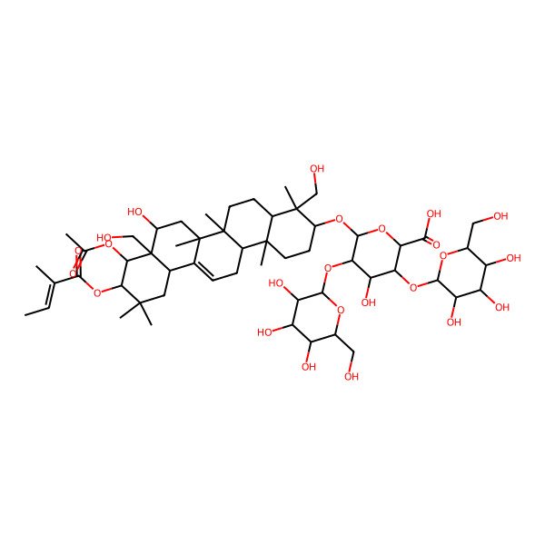 2D Structure of 6-[[9-Acetyloxy-8-hydroxy-4,8a-bis(hydroxymethyl)-4,6a,6b,11,11,14b-hexamethyl-10-(2-methylbut-2-enoyloxy)-1,2,3,4a,5,6,7,8,9,10,12,12a,14,14a-tetradecahydropicen-3-yl]oxy]-4-hydroxy-3,5-bis[[3,4,5-trihydroxy-6-(hydroxymethyl)oxan-2-yl]oxy]oxane-2-carboxylic acid