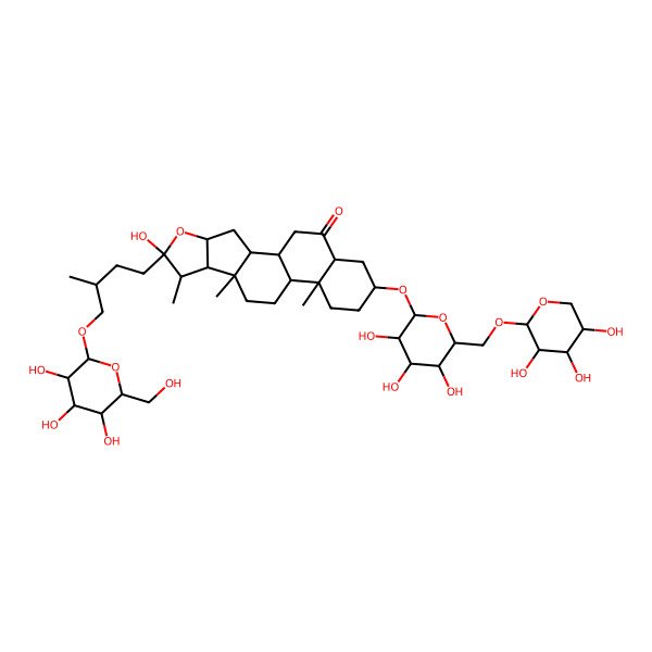 2D Structure of (1R,2S,4S,6S,7S,8R,9S,12S,13R,16S,18S)-6-hydroxy-7,9,13-trimethyl-6-[(3R)-3-methyl-4-[(2R,3R,4S,5S,6R)-3,4,5-trihydroxy-6-(hydroxymethyl)oxan-2-yl]oxybutyl]-16-[(2R,3R,4S,5S,6R)-3,4,5-trihydroxy-6-[[(2S,3R,4S,5S)-3,4,5-trihydroxyoxan-2-yl]oxymethyl]oxan-2-yl]oxy-5-oxapentacyclo[10.8.0.02,9.04,8.013,18]icosan-19-one