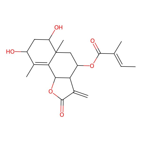 2D Structure of [(3aR,4R,5aR,6R,8R,9bS)-6,8-dihydroxy-5a,9-dimethyl-3-methylidene-2-oxo-4,5,6,7,8,9b-hexahydro-3aH-benzo[g][1]benzofuran-4-yl] (E)-2-methylbut-2-enoate