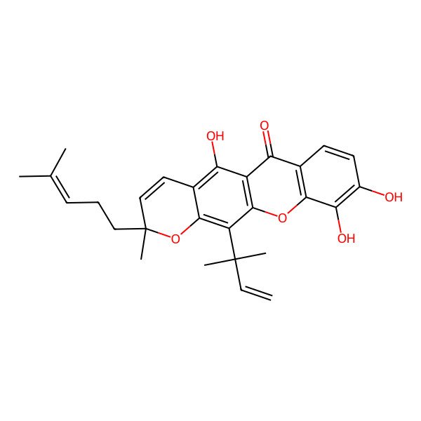 2D Structure of 5,9,10-Trihydroxy-2-methyl-12-(2-methylbut-3-en-2-yl)-2-(4-methylpent-3-enyl)pyrano[3,2-b]xanthen-6-one