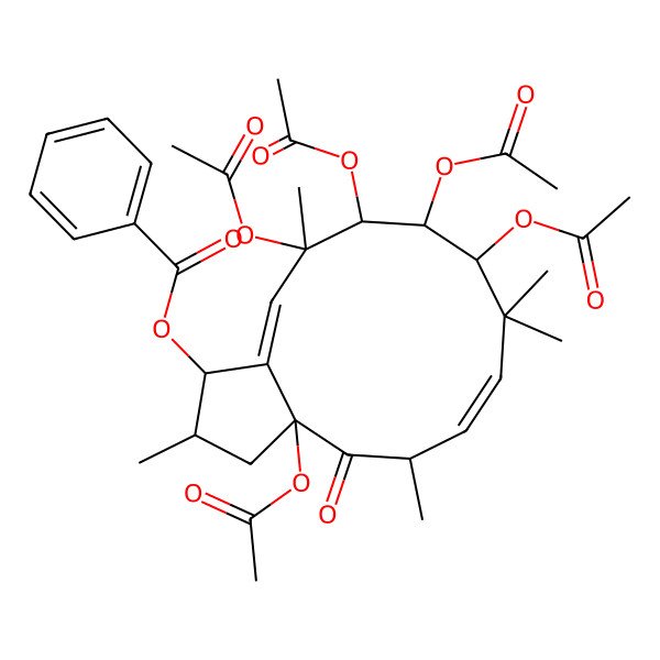 2D Structure of [(1S,2S,3aR,5R,6Z,9S,10R,11R,12S,13Z)-3a,9,10,11,12-pentaacetyloxy-2,5,8,8,12-pentamethyl-4-oxo-2,3,5,9,10,11-hexahydro-1H-cyclopenta[12]annulen-1-yl] benzoate