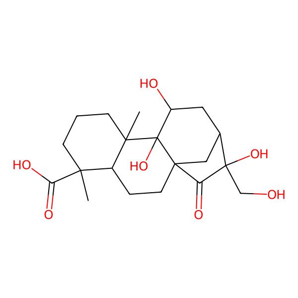 2D Structure of (1R,4S,5R,9R,10R,11S,13S,14S)-10,11,14-trihydroxy-14-(hydroxymethyl)-5,9-dimethyl-15-oxotetracyclo[11.2.1.01,10.04,9]hexadecane-5-carboxylic acid