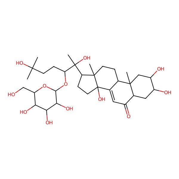2D Structure of (2R,3R,5S,9R,10R,13R,14S,17S)-17-[(2R,3R)-2,6-dihydroxy-6-methyl-3-[(2R,3R,4S,5R,6R)-3,4,5-trihydroxy-6-(hydroxymethyl)oxan-2-yl]oxyheptan-2-yl]-2,3,14-trihydroxy-10,13-dimethyl-2,3,4,5,9,11,12,15,16,17-decahydro-1H-cyclopenta[a]phenanthren-6-one
