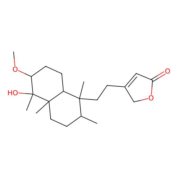 2D Structure of 3-[2-[(1S,2R,4aS,5R,6R,8aR)-5-hydroxy-6-methoxy-1,2,4a,5-tetramethyl-3,4,6,7,8,8a-hexahydro-2H-naphthalen-1-yl]ethyl]-2H-furan-5-one