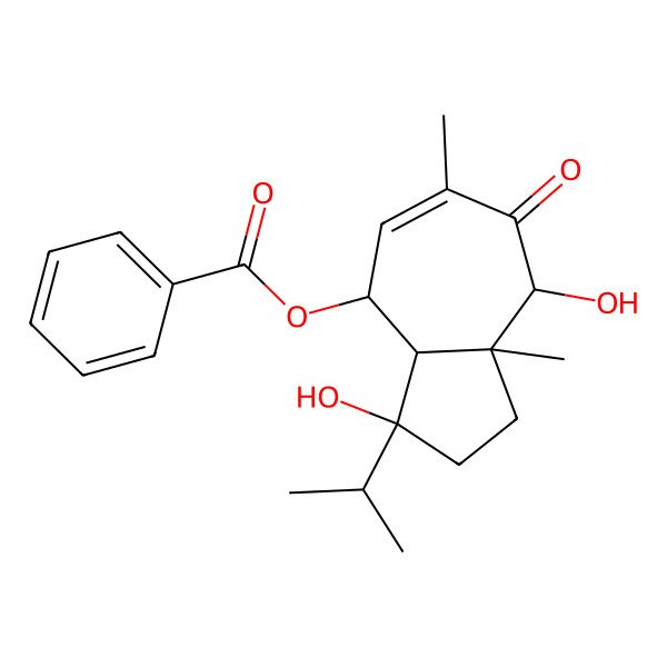 2D Structure of Benzoic acid (3R)-3alpha,8alpha-dihydroxy-3-isopropyl-6,8aalpha-dimethyl-7-oxo-1,2,3,3abeta,4,7,8,8a-octahydroazulene-4beta-yl ester