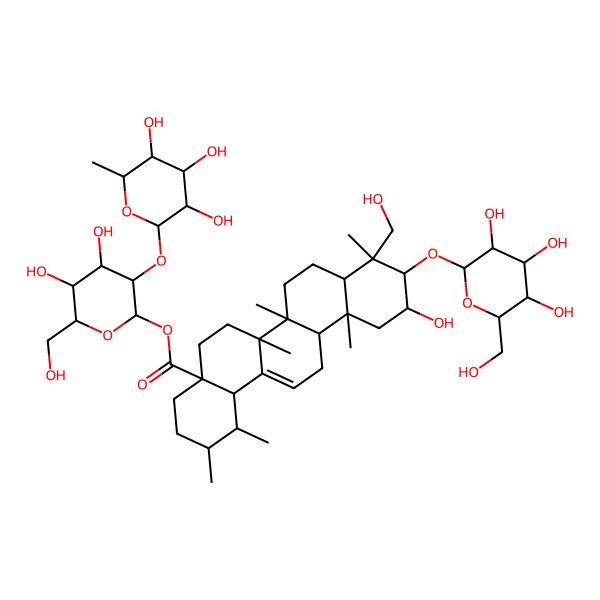 2D Structure of [4,5-dihydroxy-6-(hydroxymethyl)-3-(3,4,5-trihydroxy-6-methyloxan-2-yl)oxyoxan-2-yl] 11-hydroxy-9-(hydroxymethyl)-1,2,6a,6b,9,12a-hexamethyl-10-[3,4,5-trihydroxy-6-(hydroxymethyl)oxan-2-yl]oxy-2,3,4,5,6,6a,7,8,8a,10,11,12,13,14b-tetradecahydro-1H-picene-4a-carboxylate