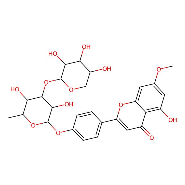 2D Structure of 2-[4-[3,5-Dihydroxy-6-methyl-4-(3,4,5-trihydroxyoxan-2-yl)oxyoxan-2-yl]oxyphenyl]-5-hydroxy-7-methoxychromen-4-one