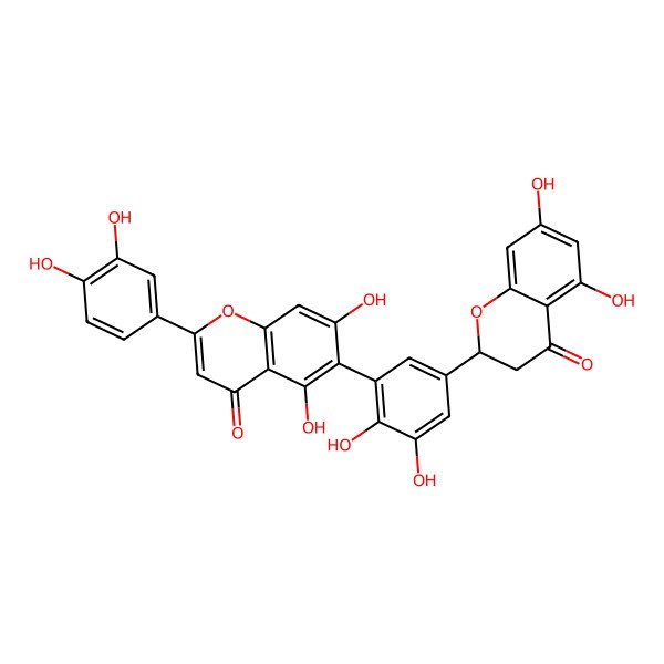 2D Structure of 6-[5-(5,7-Dihydroxy-4-oxo-2,3-dihydrochromen-2-yl)-2,3-dihydroxyphenyl]-2-(3,4-dihydroxyphenyl)-5,7-dihydroxychromen-4-one