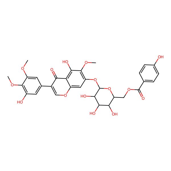 2D Structure of [3,4,5-Trihydroxy-6-[5-hydroxy-3-(3-hydroxy-4,5-dimethoxyphenyl)-6-methoxy-4-oxochromen-7-yl]oxyoxan-2-yl]methyl 4-hydroxybenzoate