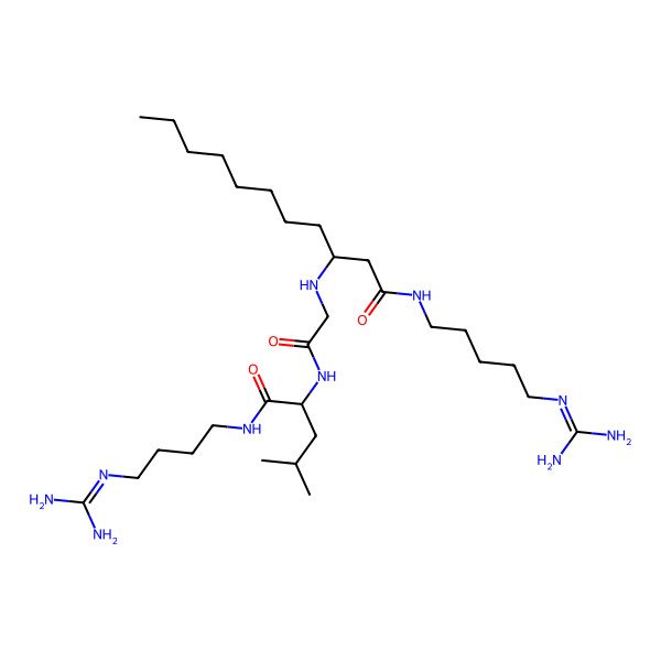 2D Structure of 3-[[2-[[(2S)-1-[4-(diaminomethylideneamino)butylamino]-4-methyl-1-oxopentan-2-yl]amino]-2-oxoethyl]amino]-N-[5-(diaminomethylideneamino)pentyl]undecanamide