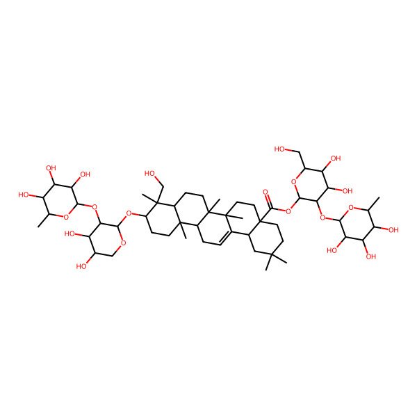 2D Structure of [4,5-Dihydroxy-6-(hydroxymethyl)-3-(3,4,5-trihydroxy-6-methyloxan-2-yl)oxyoxan-2-yl] 10-[4,5-dihydroxy-3-(3,4,5-trihydroxy-6-methyloxan-2-yl)oxyoxan-2-yl]oxy-9-(hydroxymethyl)-2,2,6a,6b,9,12a-hexamethyl-1,3,4,5,6,6a,7,8,8a,10,11,12,13,14b-tetradecahydropicene-4a-carboxylate