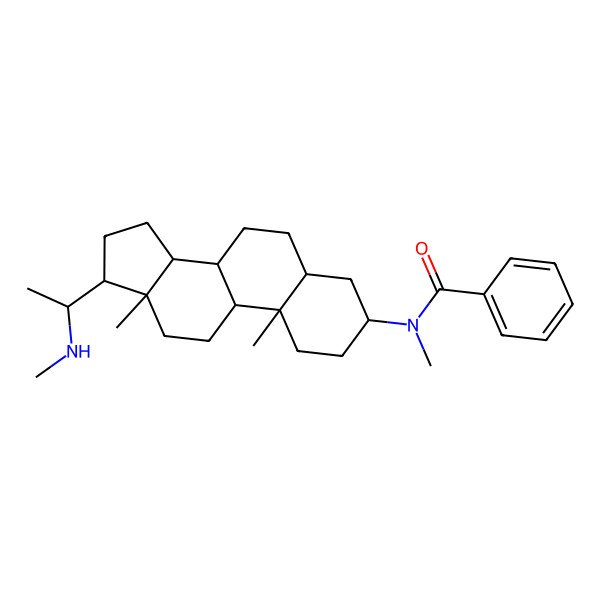 2D Structure of N-[(3S,5S,8R,9S,10S,13S,14S,17S)-10,13-dimethyl-17-[(1R)-1-(methylamino)ethyl]-2,3,4,5,6,7,8,9,11,12,14,15,16,17-tetradecahydro-1H-cyclopenta[a]phenanthren-3-yl]-N-methylbenzamide